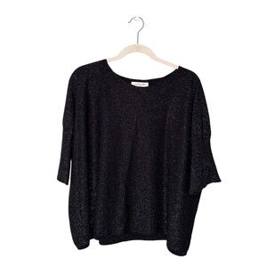 Alexandre Laurent Paris Black Sparkle Metallic Sweater Top Size L